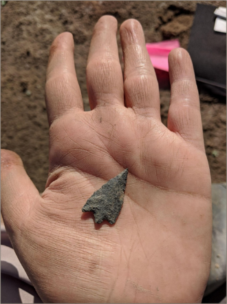 a small arrowhead in the palm of a hand