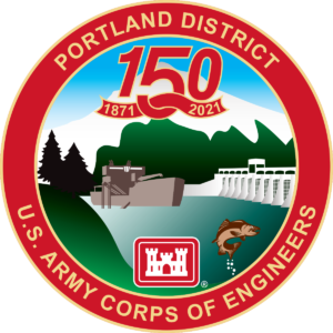 U.S. Army Corps of Engineers Portland district logo; celebrating 150 years