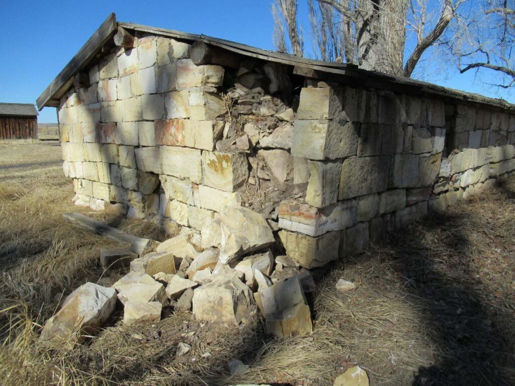Crumbling Southeast Corner of the Sodhouse Ranch Stone Cellar in 2020 (FWS)