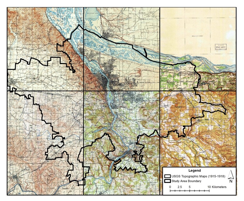 Historical topographic maps from the USGS were used to identify where streams disappeared.