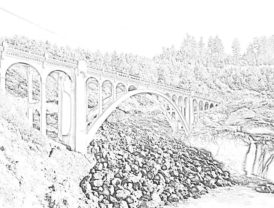 black and white sketch of the Ben Jones Bridge