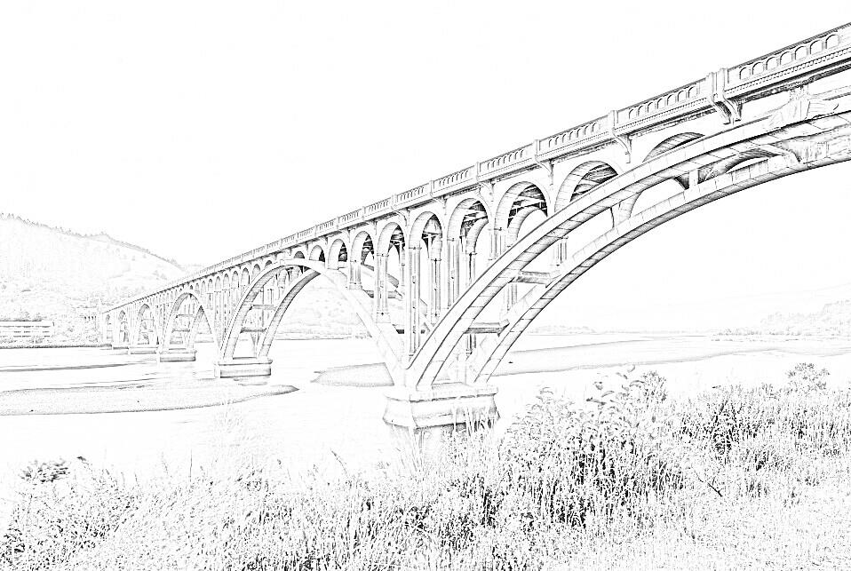 black and white sketch of the Isaac Lee Patterson Bridge, Curry County